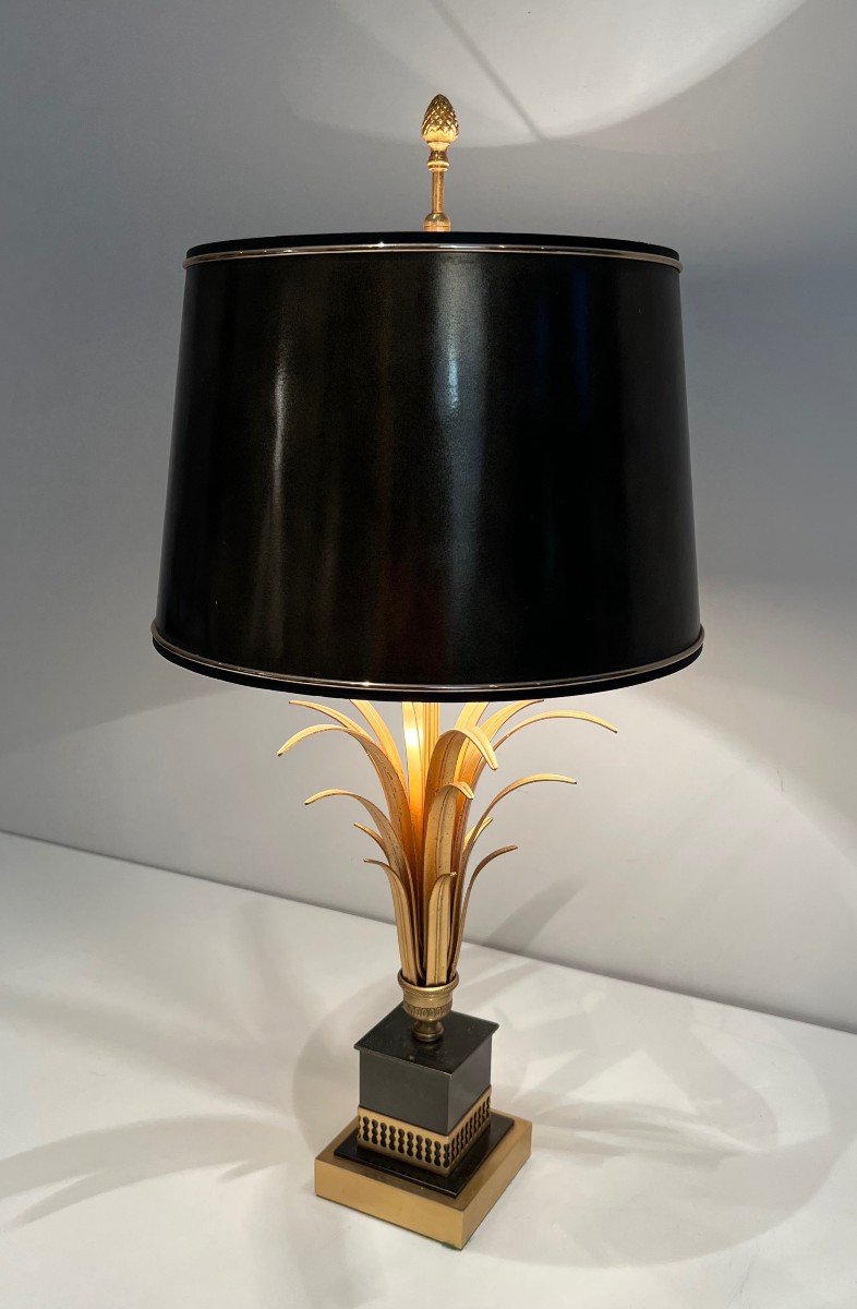 Black Lacquered And Gild Metal Pineapple Table Lamp. French Work In The Style Of Maison Charles