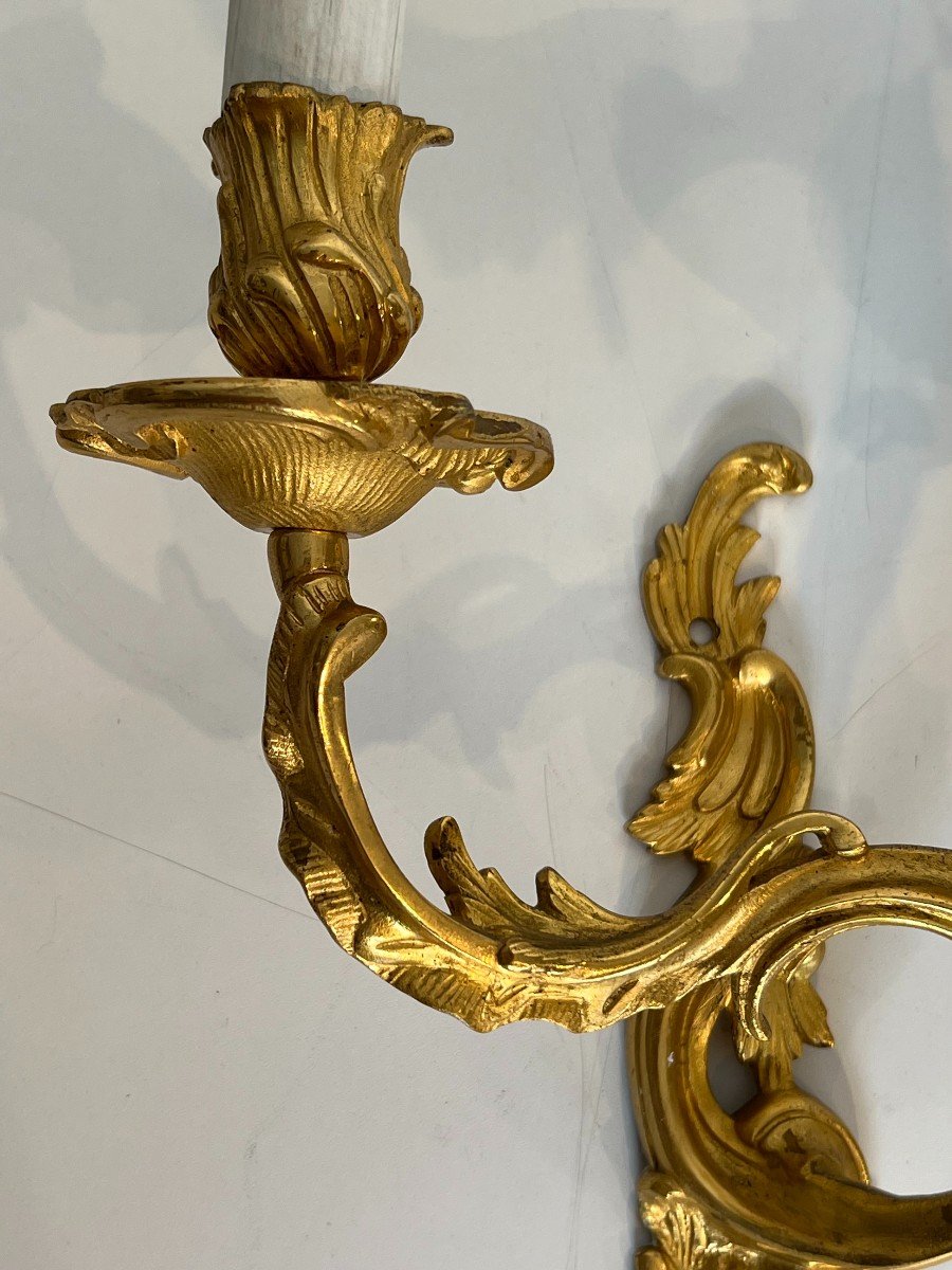 Pair Of Gold Gilt Bronze Sconces. French Work In The Style Of Louis The 15th. Circa 1940-photo-1