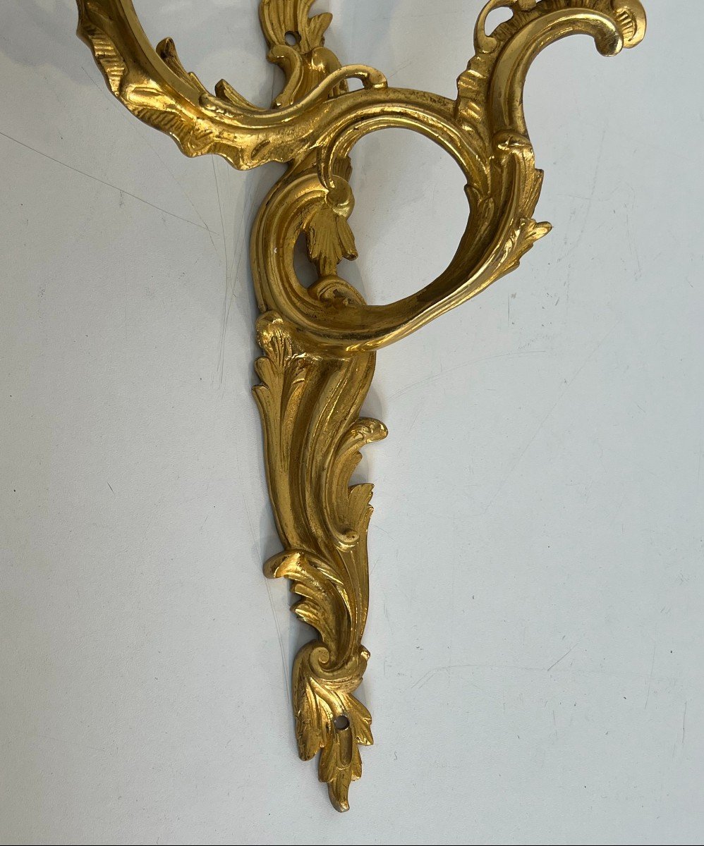 Pair Of Gold Gilt Bronze Sconces. French Work In The Style Of Louis The 15th. Circa 1940-photo-2