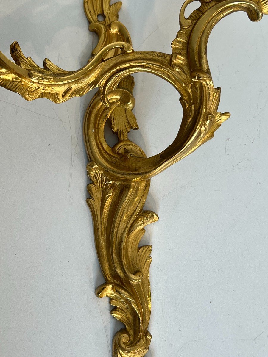 Pair Of Gold Gilt Bronze Sconces. French Work In The Style Of Louis The 15th. Circa 1940-photo-4