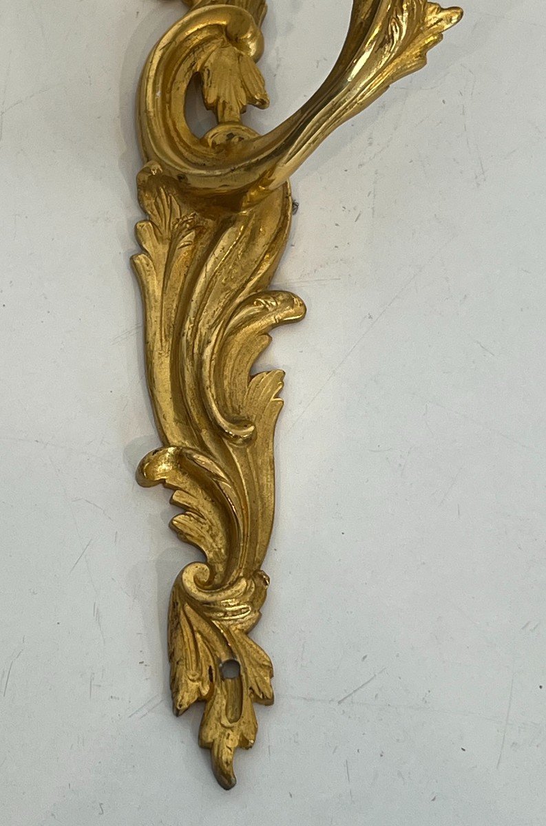 Pair Of Gold Gilt Bronze Sconces. French Work In The Style Of Louis The 15th. Circa 1940-photo-6