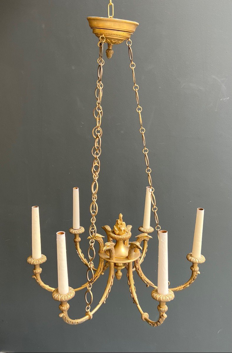 6 Arms Empire Style Bronze Chandelier With Royal Eagle Heads And Flame. French Work. Circa 1900-photo-3