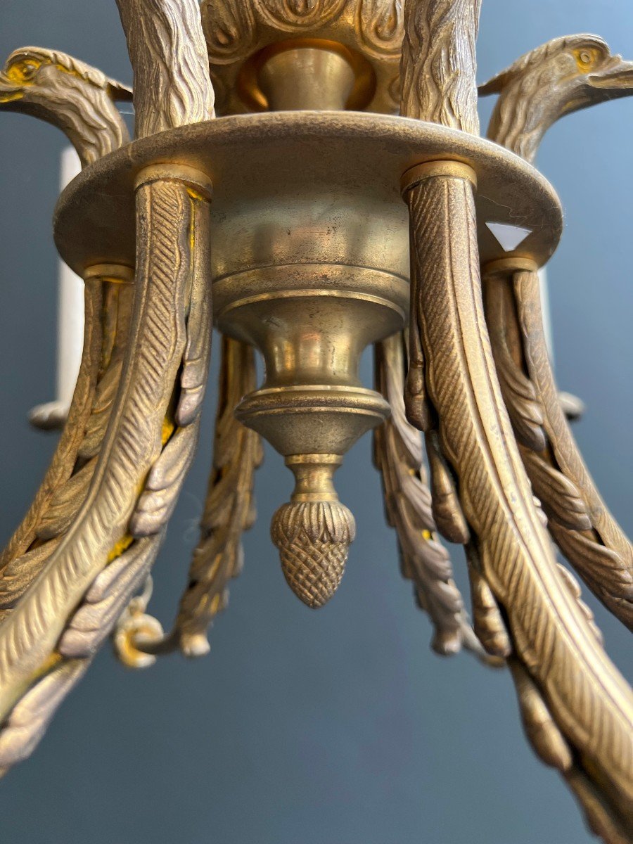 6 Arms Empire Style Bronze Chandelier With Royal Eagle Heads And Flame. French Work. Circa 1900-photo-7