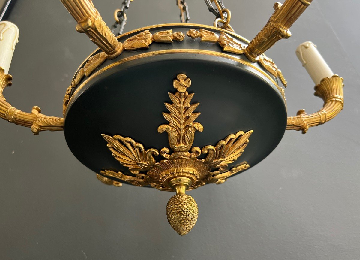 Empire Style Chandelier Made Of Green Sheet Metal And Gilded Bronzes Decorated With Ornaments -photo-5