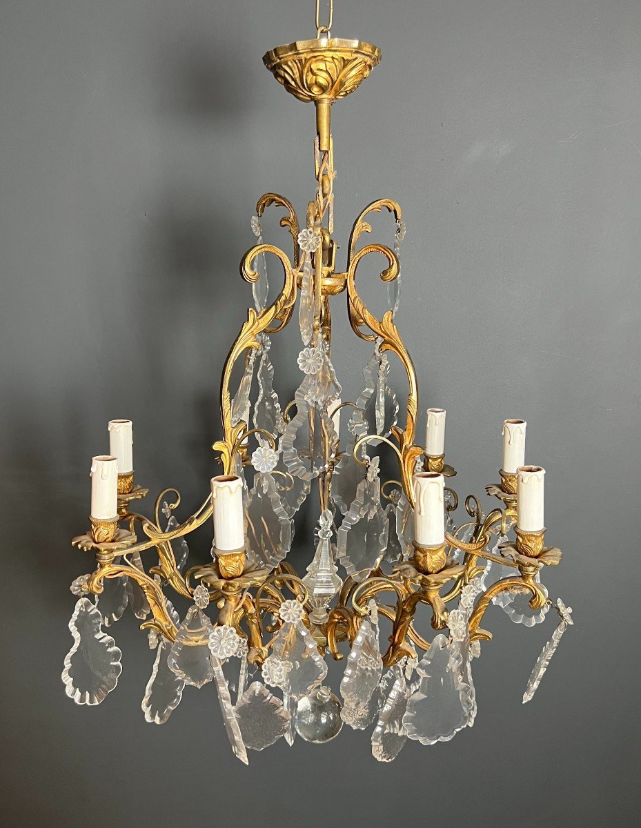 Lustre En Bronze à Cristaux. Travail Français De Style Louis XV. Vers 1900-photo-2