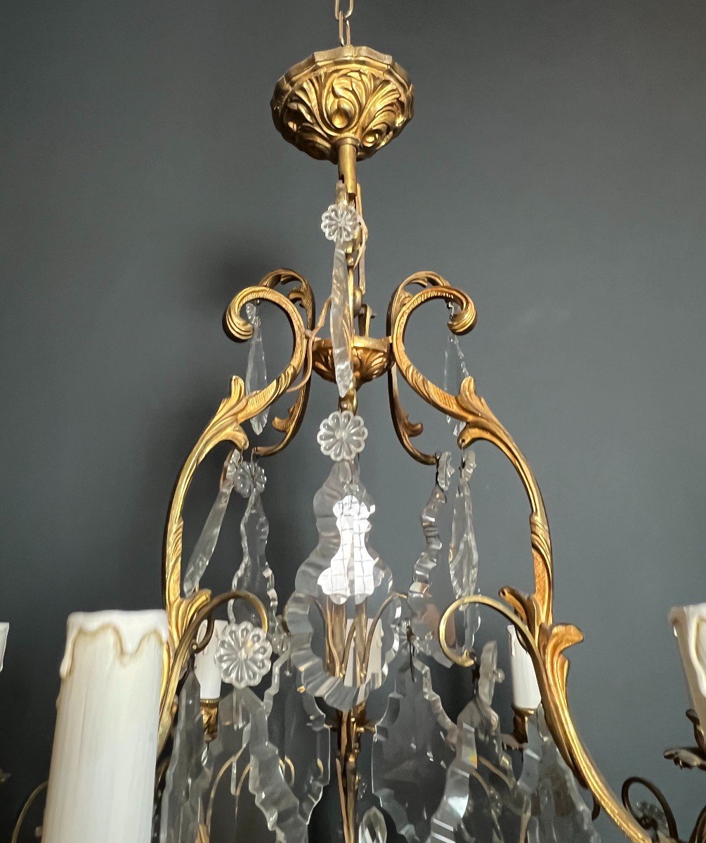 Lustre En Bronze à Cristaux. Travail Français De Style Louis XV. Vers 1900-photo-1