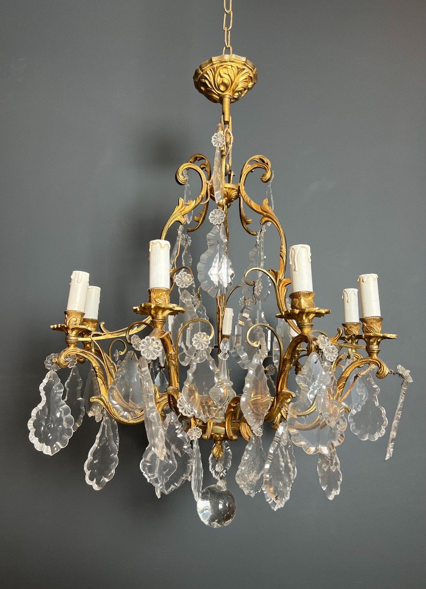 Lustre En Bronze à Cristaux. Travail Français De Style Louis XV. Vers 1900