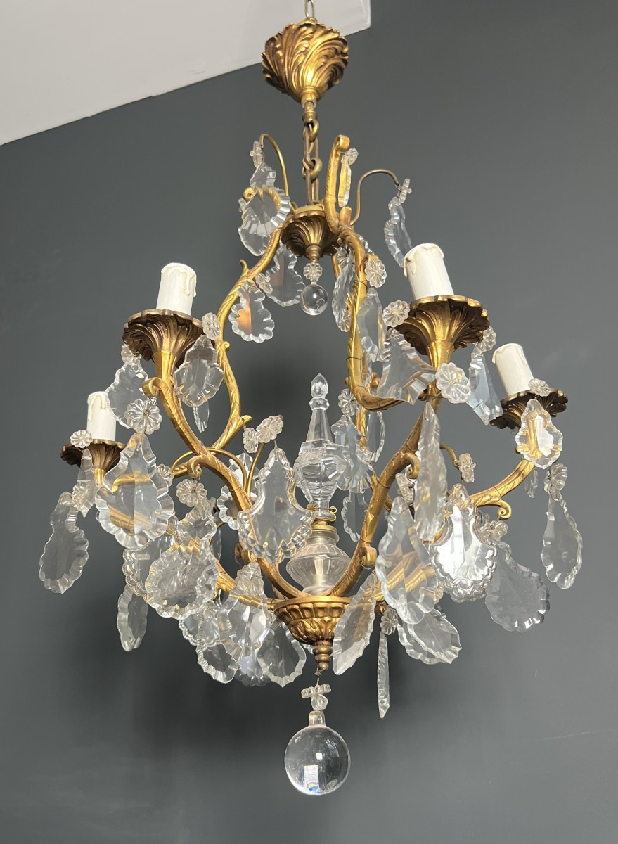 Cristal And Bronze Chandelier With 6 Arms. French Work In The Style Of Louis The 15th. 