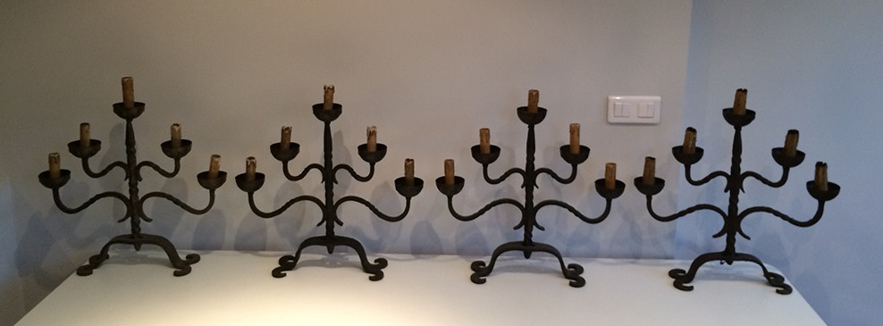 Suite 4 Candelabra Wrought Iron Around 1940. Can Be Sold As A Pair