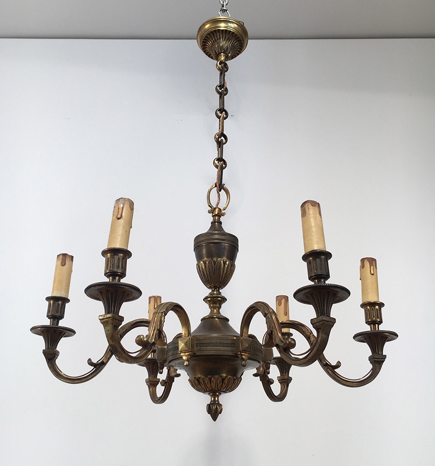 Bronze Chandelier Louis XVI Style. 1950-photo-2