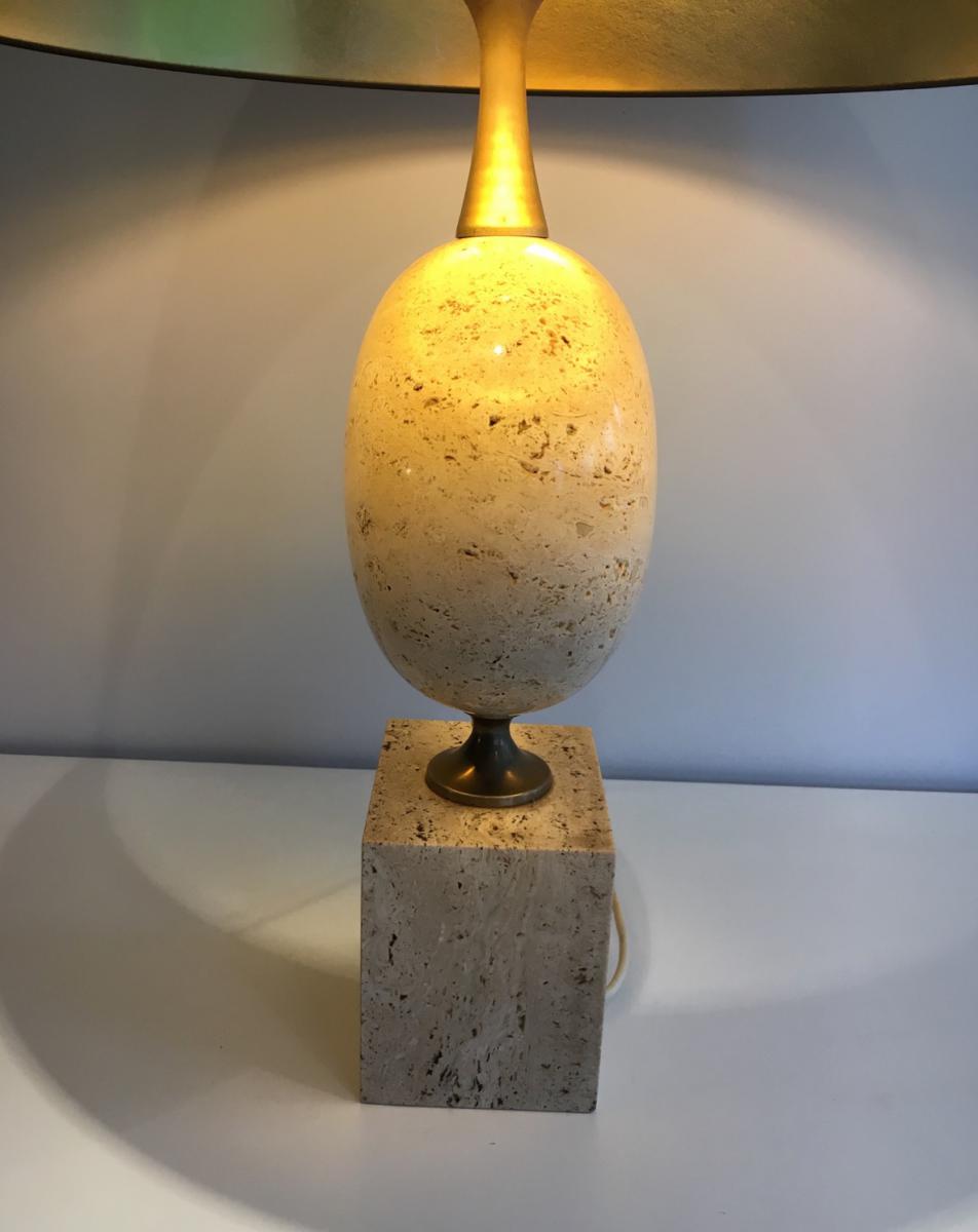 Philippe Barbier. Great Lamp Travertine. Around 1960.-photo-3