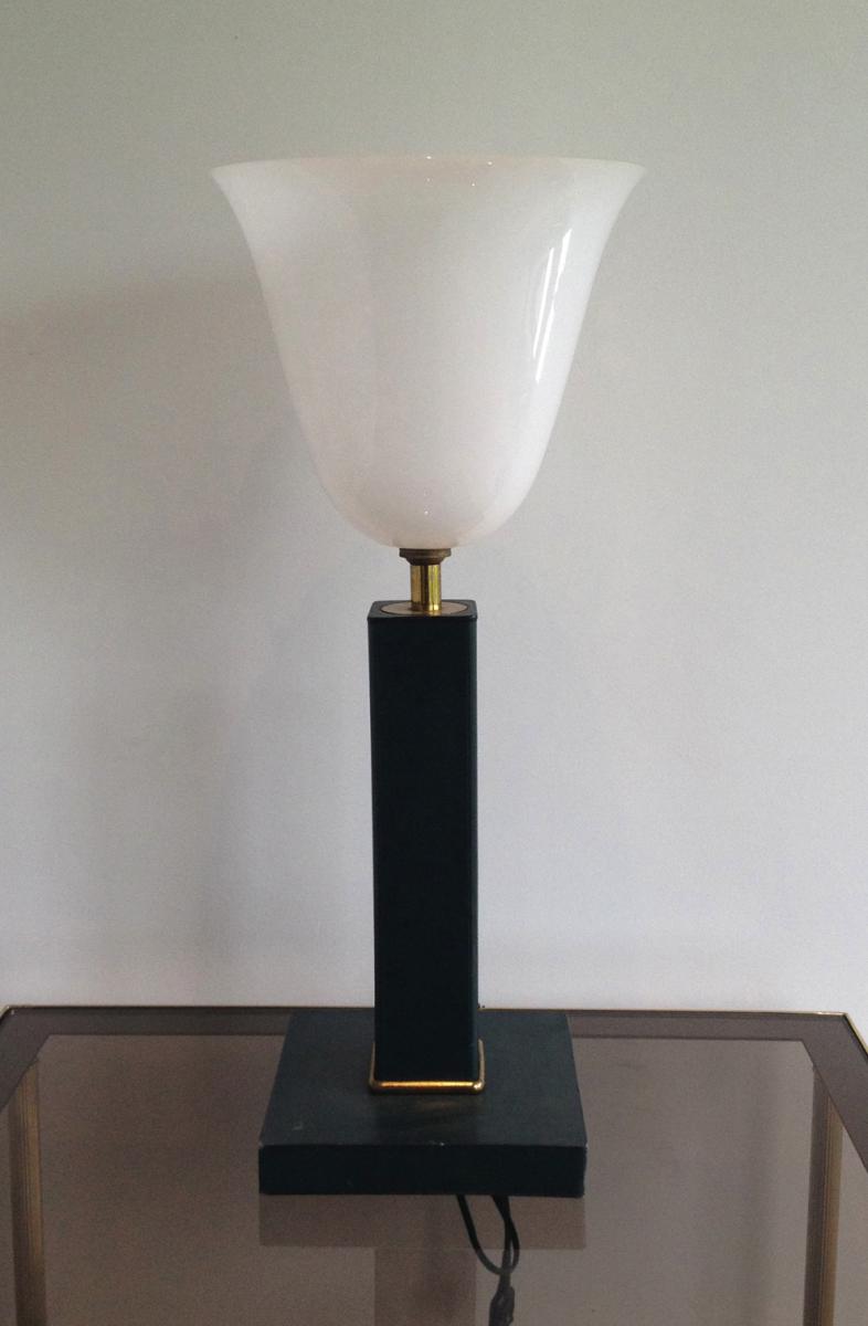 Lampe De Bureau En Plastique Blanc Imitant Le Verre Opalin.-photo-2