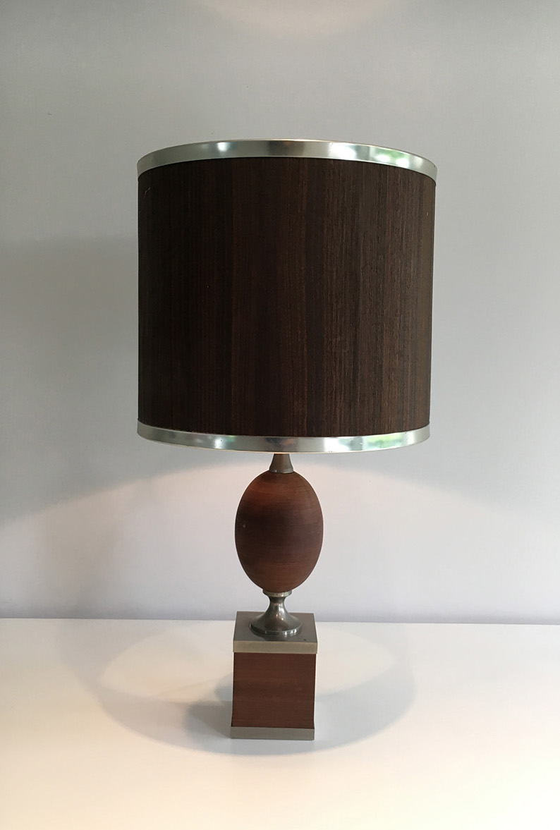 Egg Lamp In Wood And Brushed Steel. About 1970