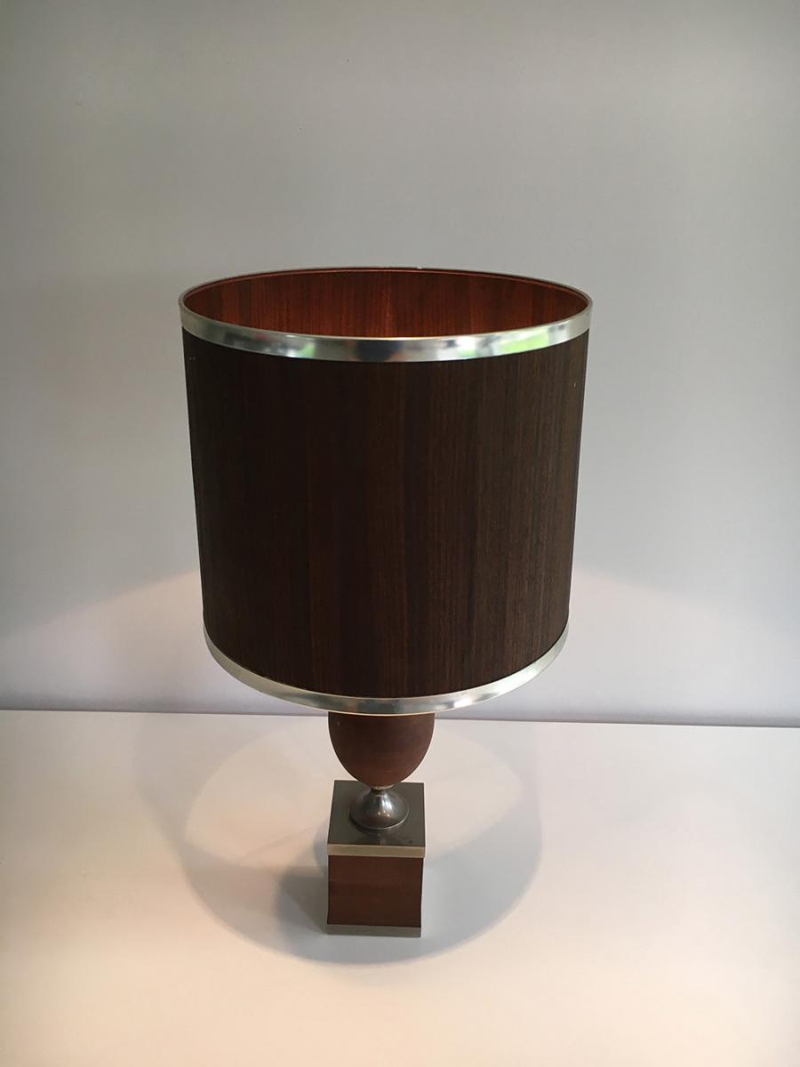 Egg Lamp In Wood And Brushed Steel. About 1970-photo-2