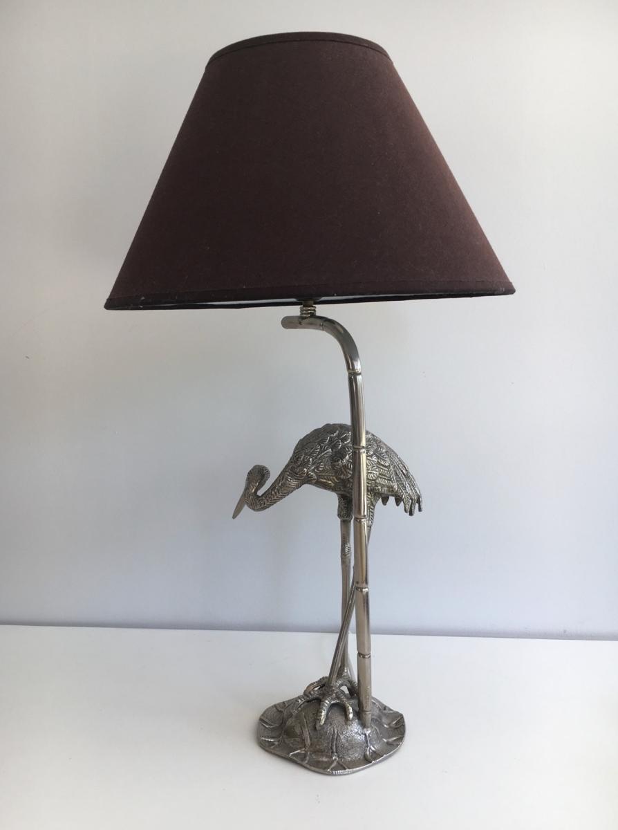 House Bagués. Heron Lamp In Silver Metal. Around 1960-photo-4