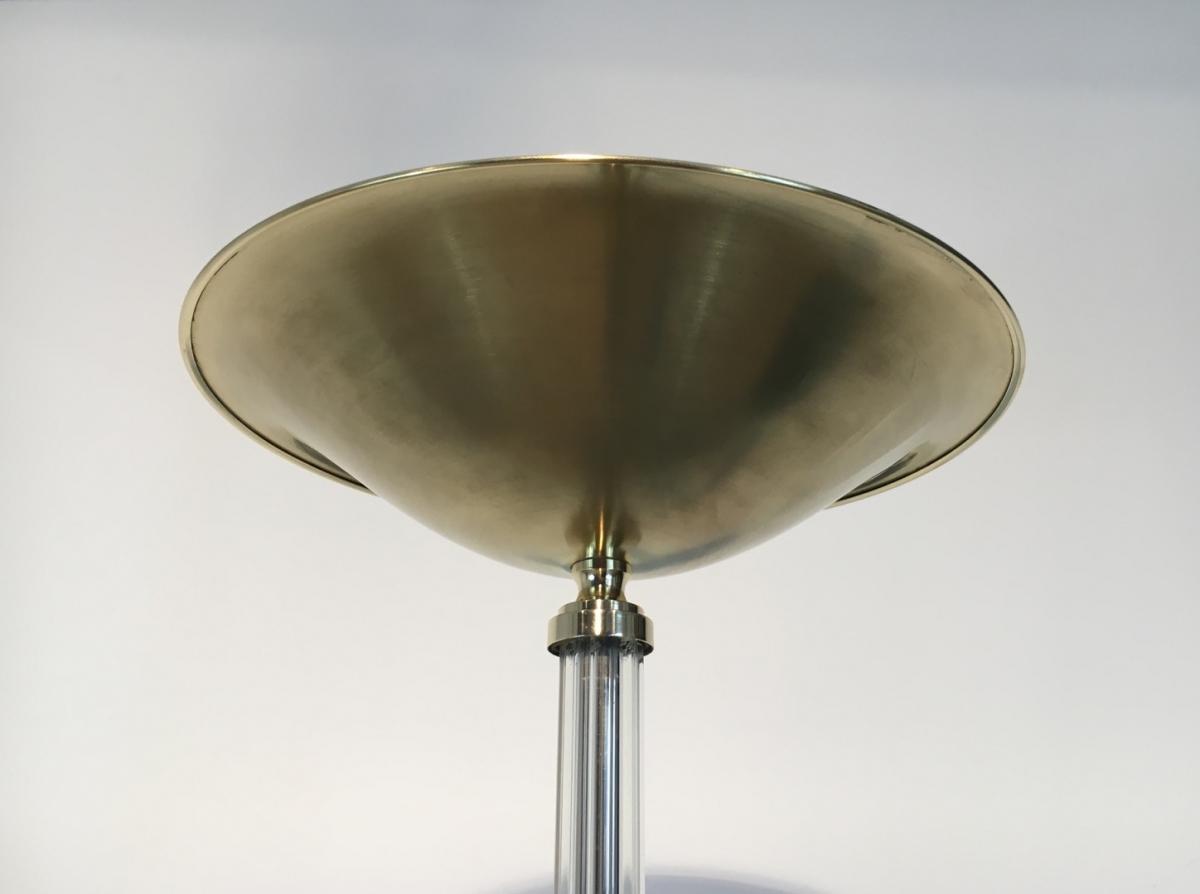 Beautiful Floor Lamp Of Brass Parquet And Plexiglass. Around 1970-photo-4