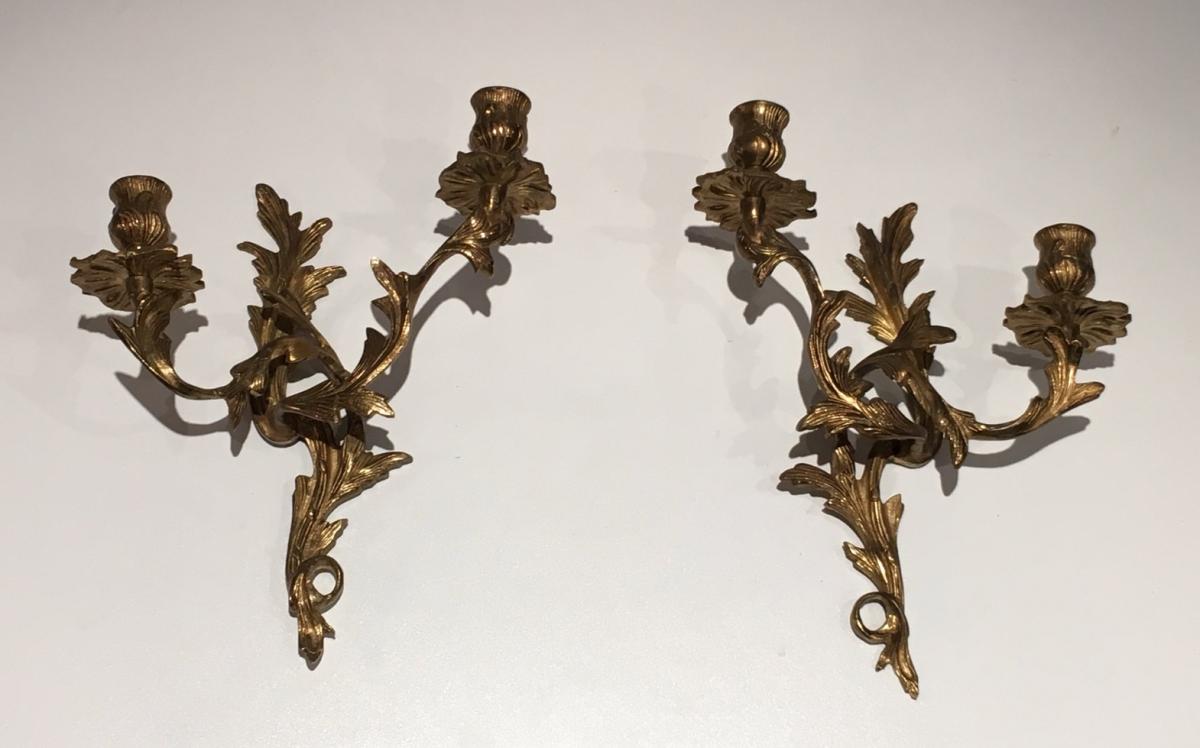  Paire d'Appliques En Bronze Doré De Style Louis XV-photo-4