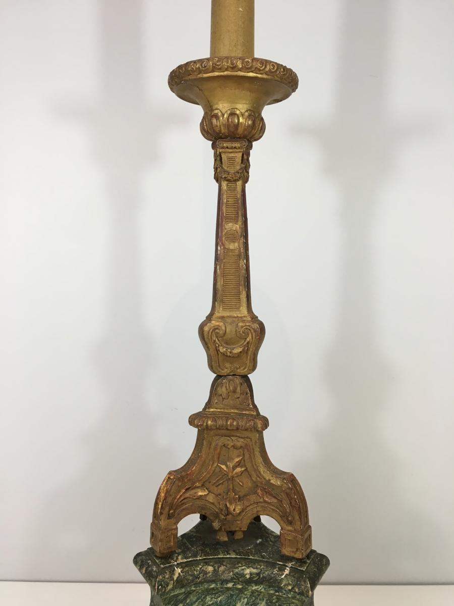 Candelabra Carved Gilded Wood On Patinated Wood Base. La France. Late 18th Century-photo-2