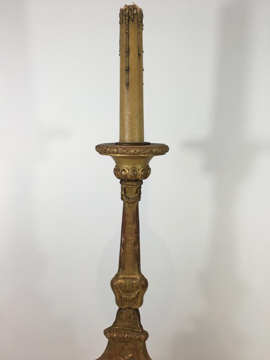 Candelabra Carved Gilded Wood On Patinated Wood Base. La France. Late 18th Century-photo-3