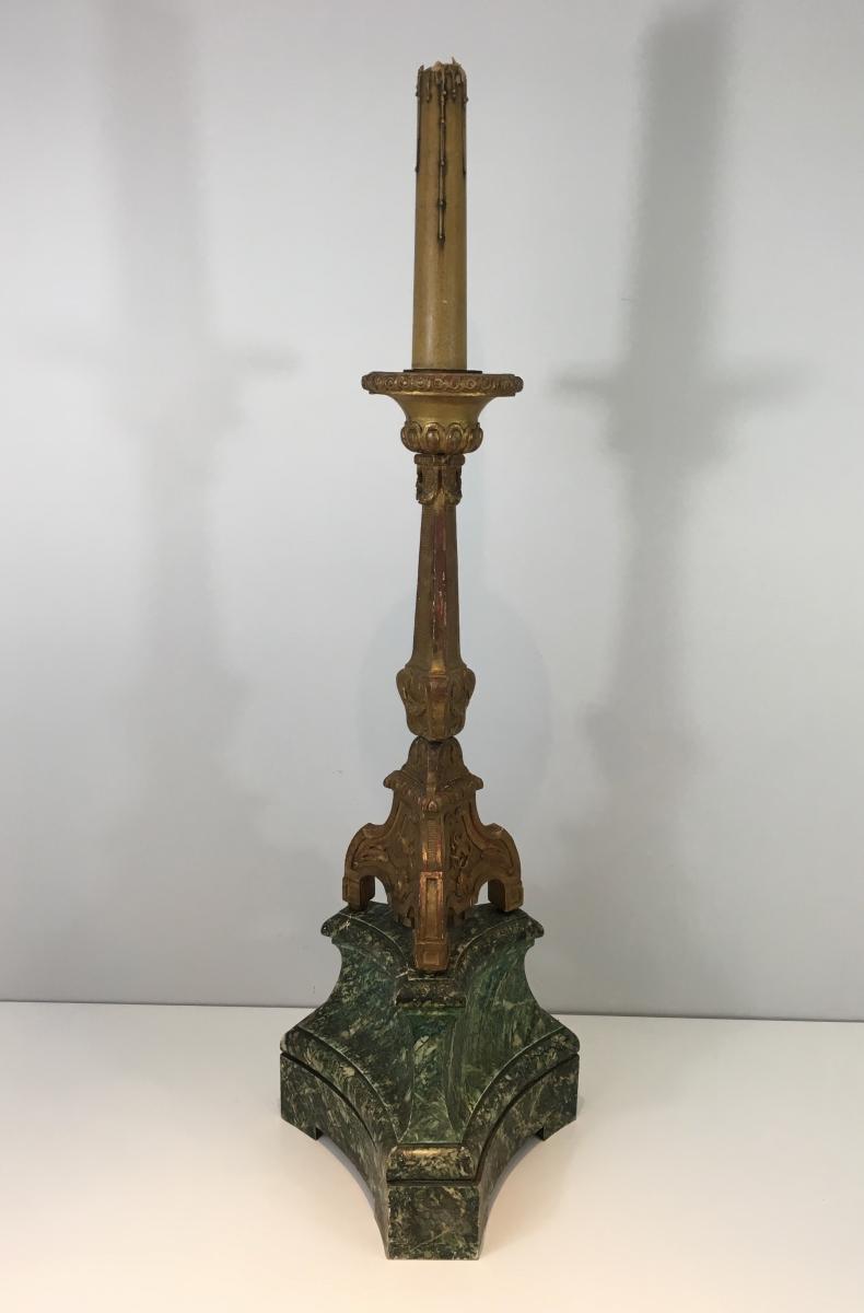 Candelabra Carved Gilded Wood On Patinated Wood Base. La France. Late 18th Century-photo-4