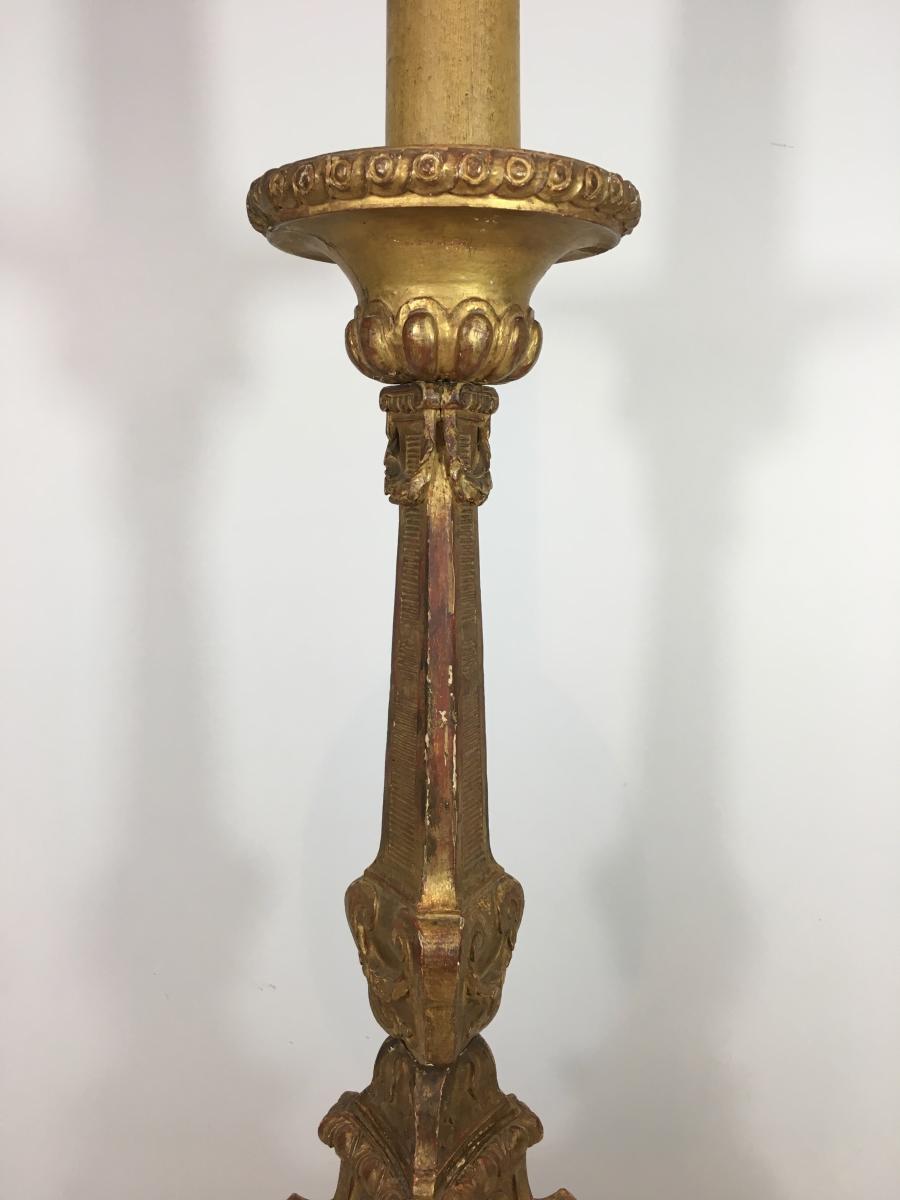 Candelabra Carved Gilded Wood On Patinated Wood Base. La France. Late 18th Century-photo-5