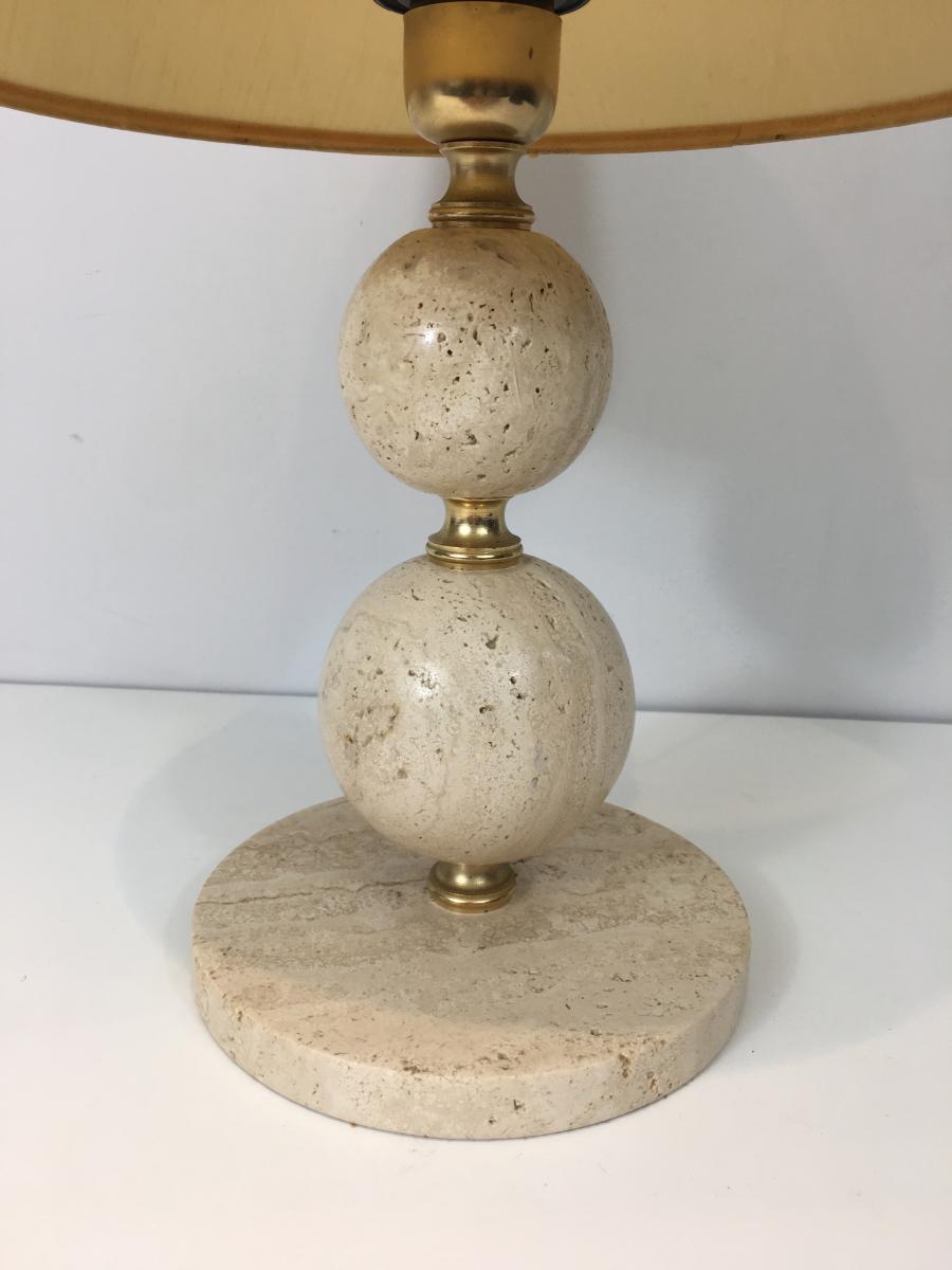 Travertin And Brass Table Lamp. Circa 1970 -photo-3