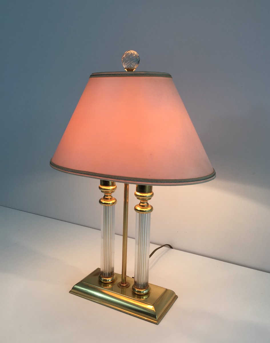 E Dauphin. Gilt Metal, Lucite And Glass Bouillotte Lamp Style. French. Circa 1970 -photo-4