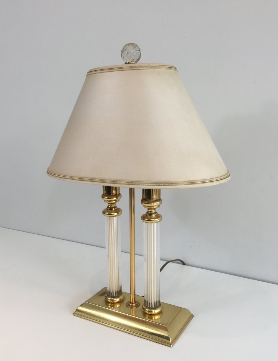 E Dauphin. Gilt Metal, Lucite And Glass Bouillotte Lamp Style. French. Circa 1970 -photo-2