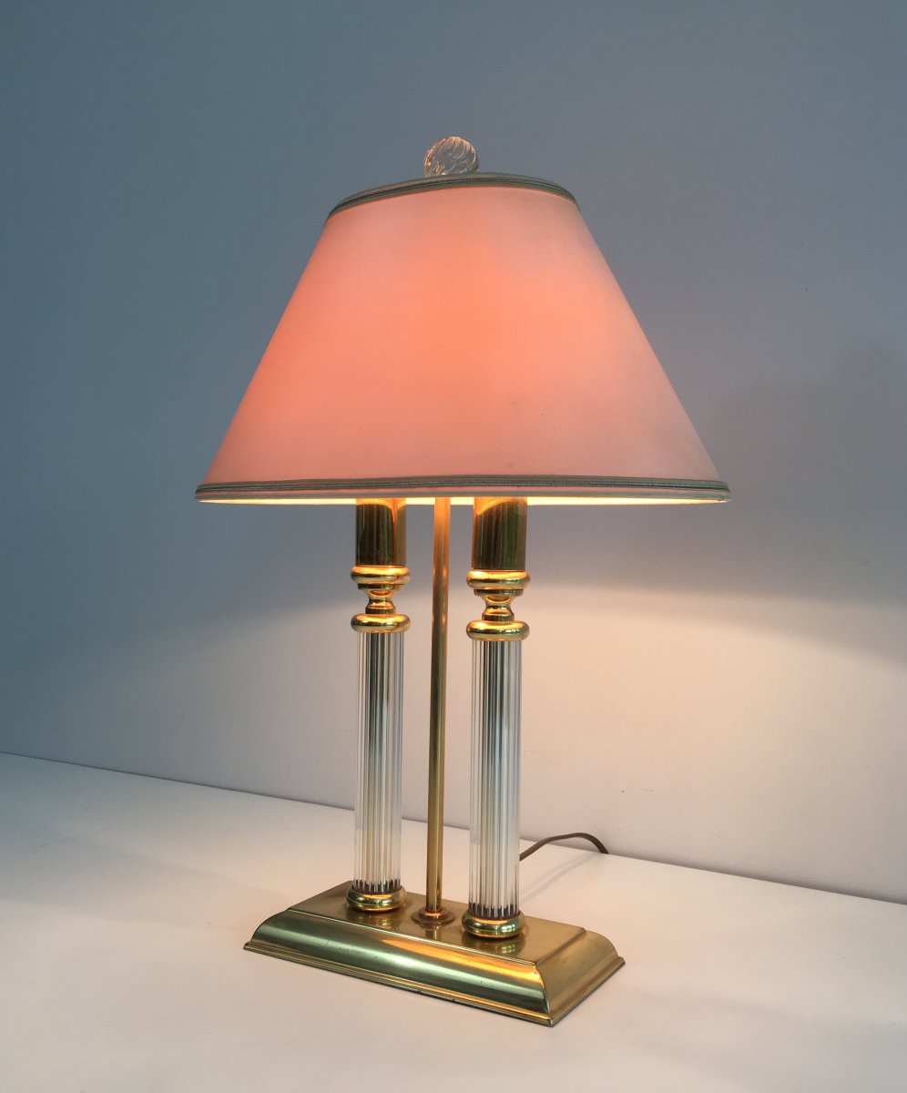 E Dauphin. Gilt Metal, Lucite And Glass Bouillotte Lamp Style. French. Circa 1970 -photo-8