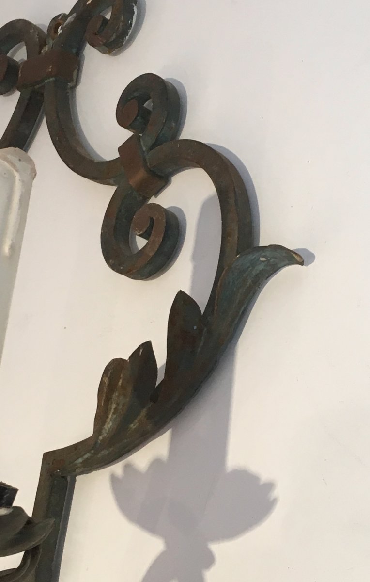 Pair Of Large Decorative Wrought Iron Wall Sconces. French. Circa 1950-photo-4