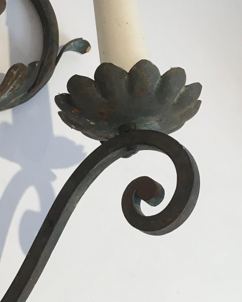 Pair Of Large Decorative Wrought Iron Wall Sconces. French. Circa 1950-photo-6