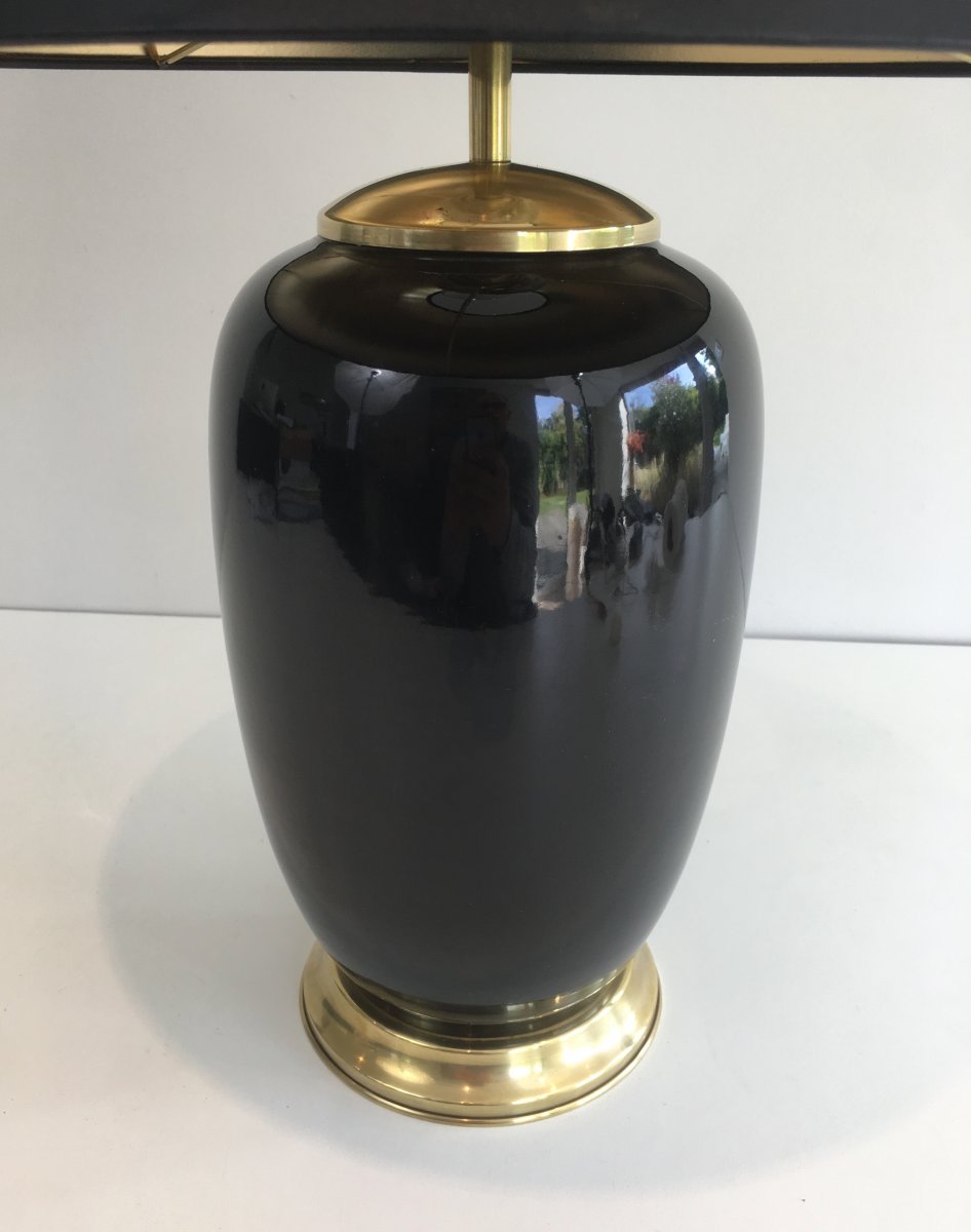 Black Lacquered Porcelain And Brass Table Lamp. French. Circa 1970-photo-1