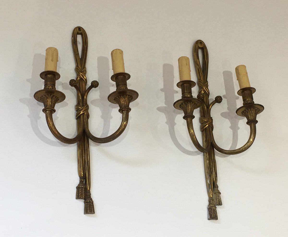 Louis The 16th Style Bronze Wall Sconces. French. Circa 1940-photo-2