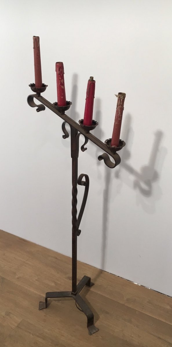 Wrought Iron Floor Lamp With 4 Lights. French.  Circa 1950-photo-2