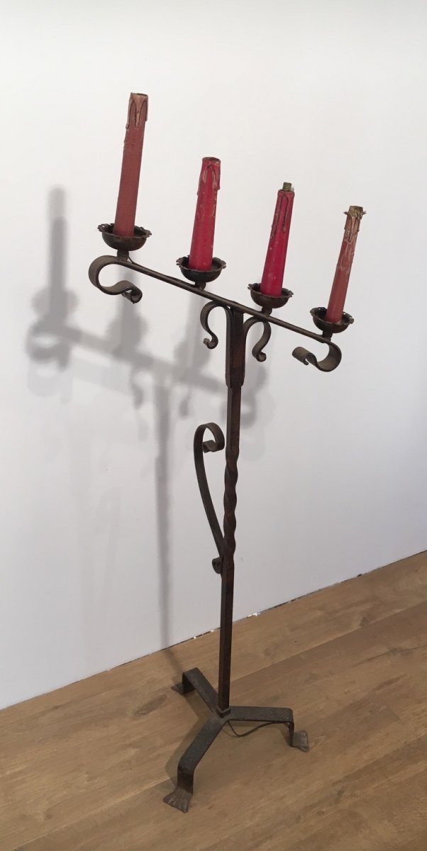 Wrought Iron Floor Lamp With 4 Lights. French.  Circa 1950-photo-3