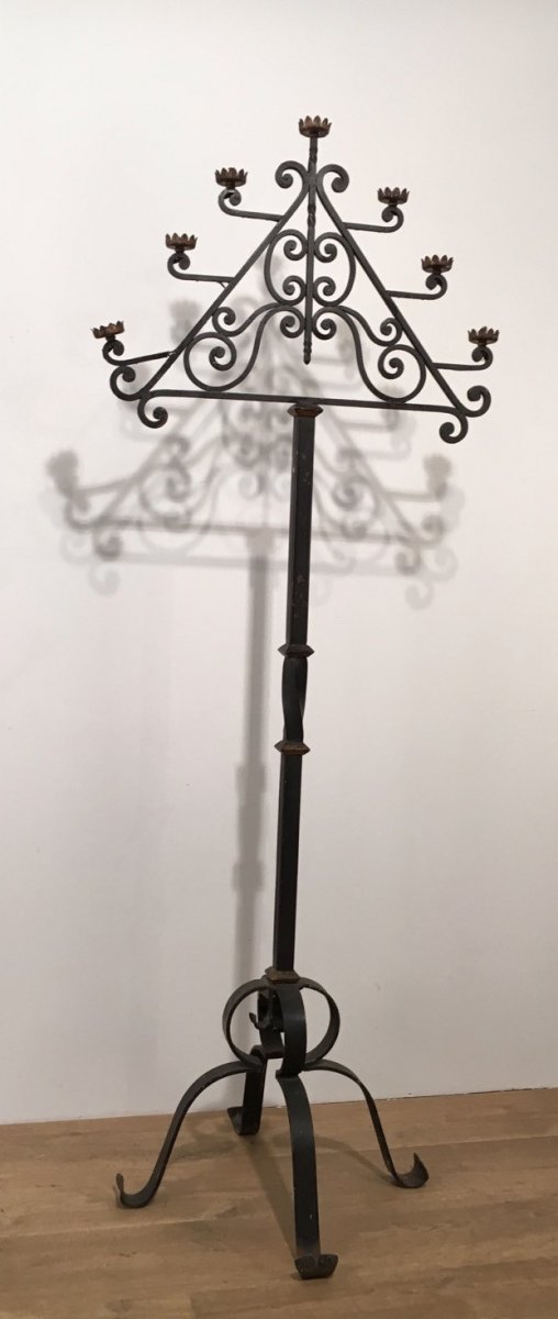 Wrought Iron Floor Lamp With 7 Lights. French. Circa 1940-photo-7