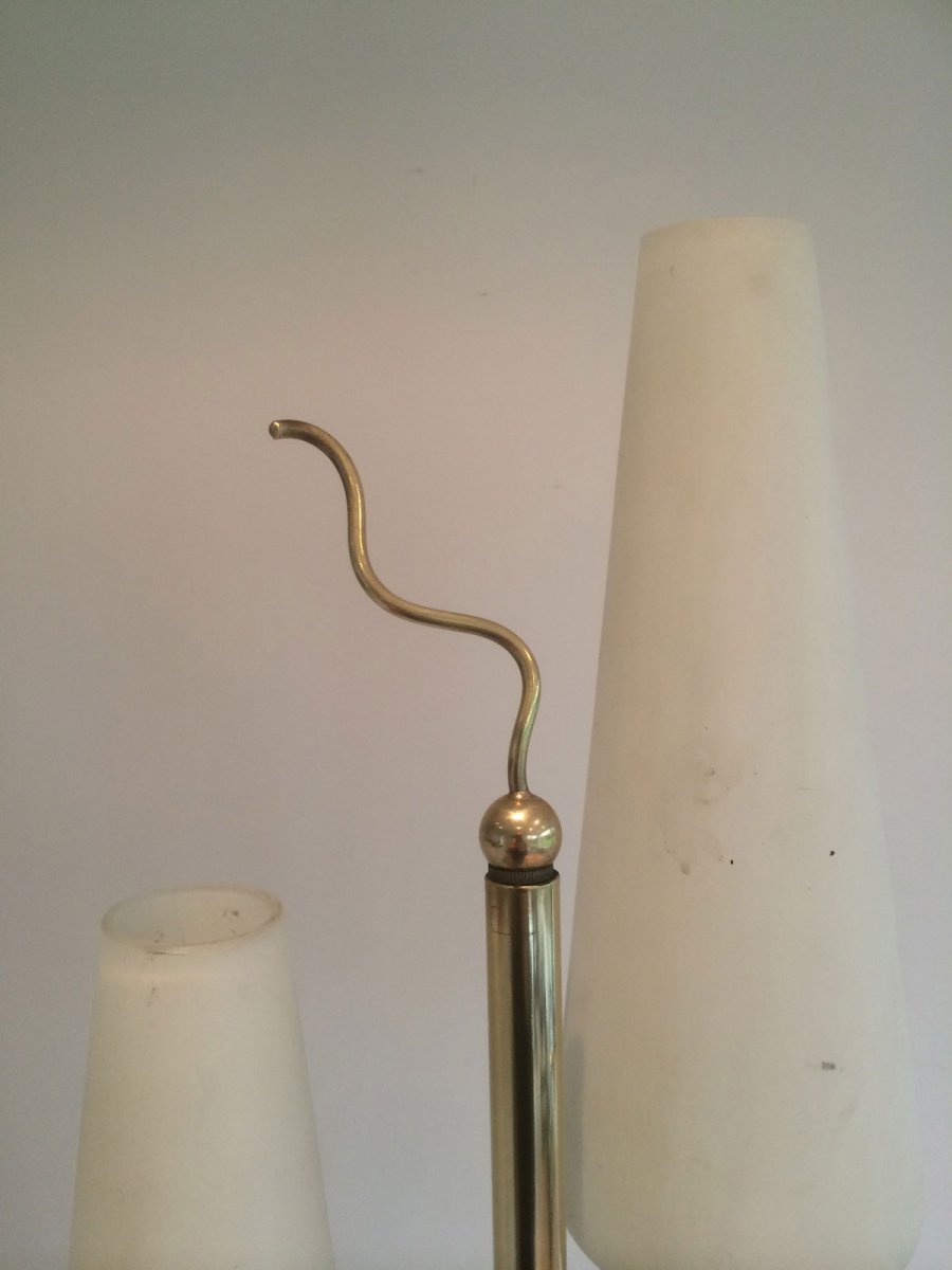 Design Floor Lamp Made Of Lacquered Metal, Brass And Glass. French. Circa 1970-photo-1