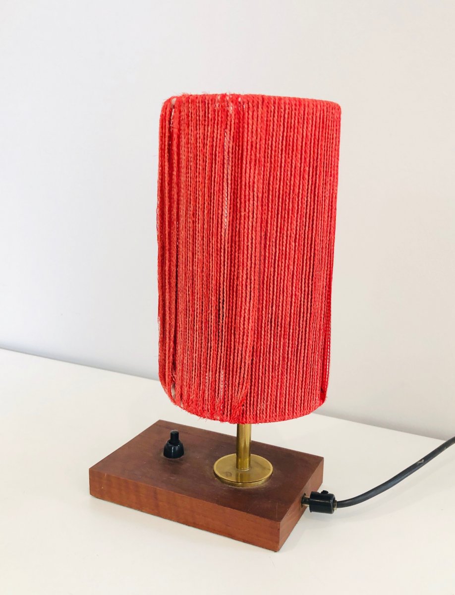 Small Wood, Brass And Wool Table Lamp. French. Circa 1950-photo-2