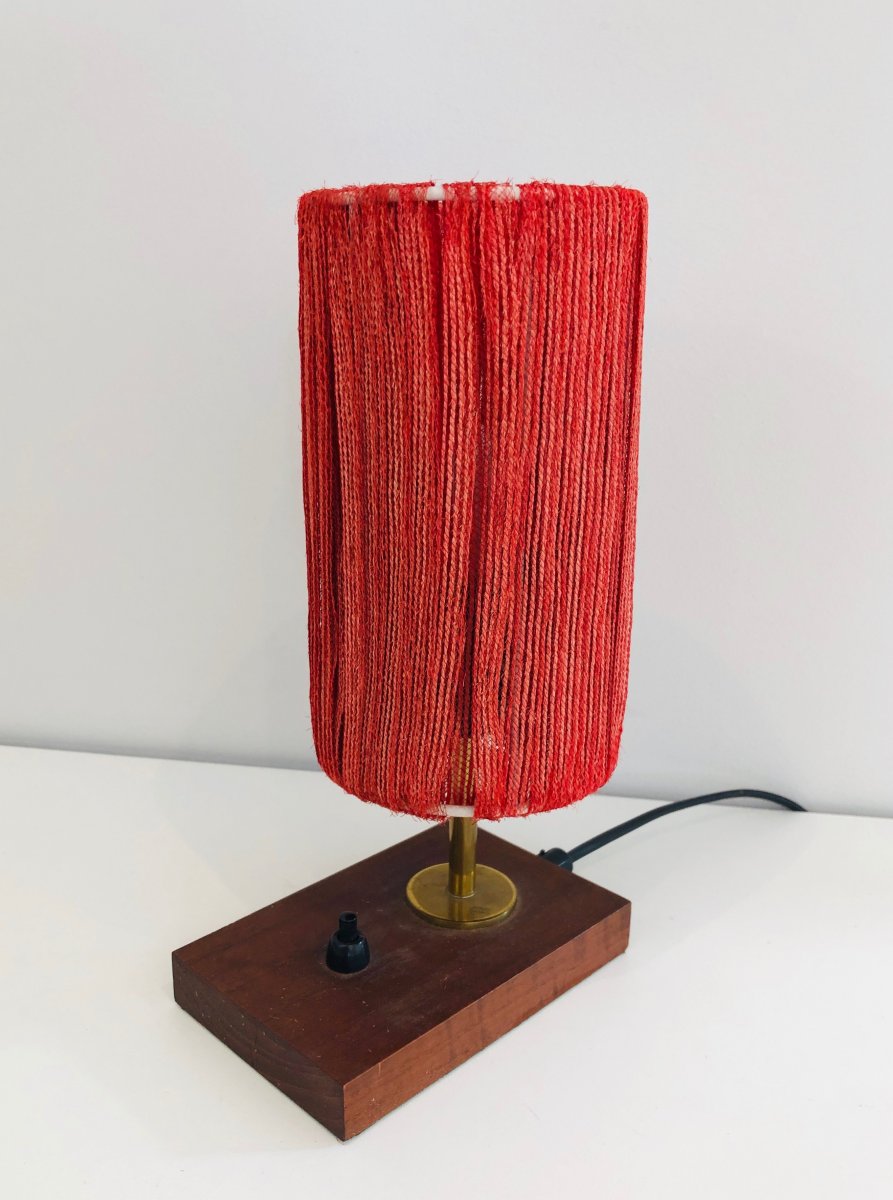 Small Wood, Brass And Wool Table Lamp. French. Circa 1950-photo-5