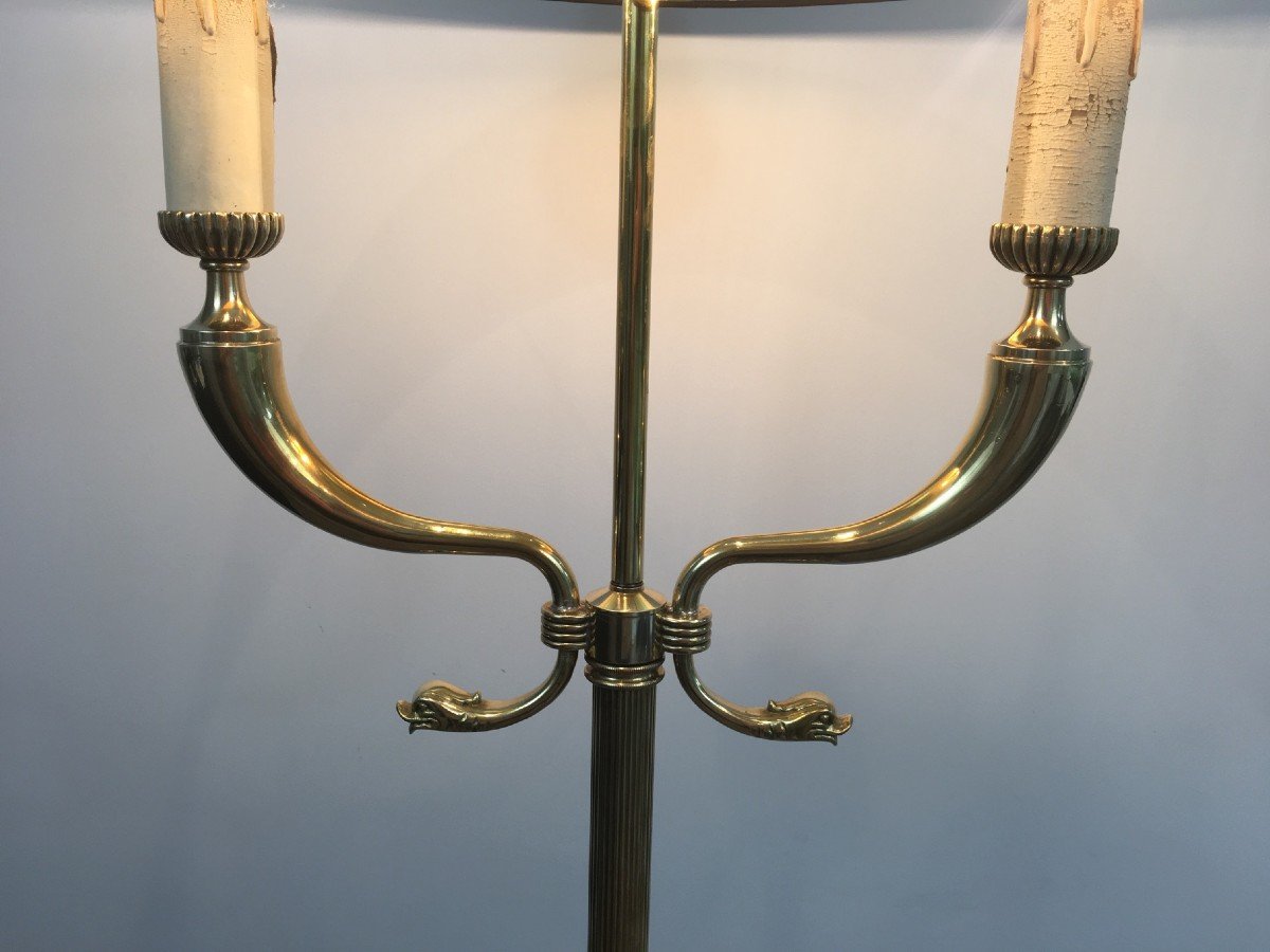 Maison Jansen. Neoclassical Style Brass Floor Lamp With Dolphin Heads. French. Circa 1940-photo-2
