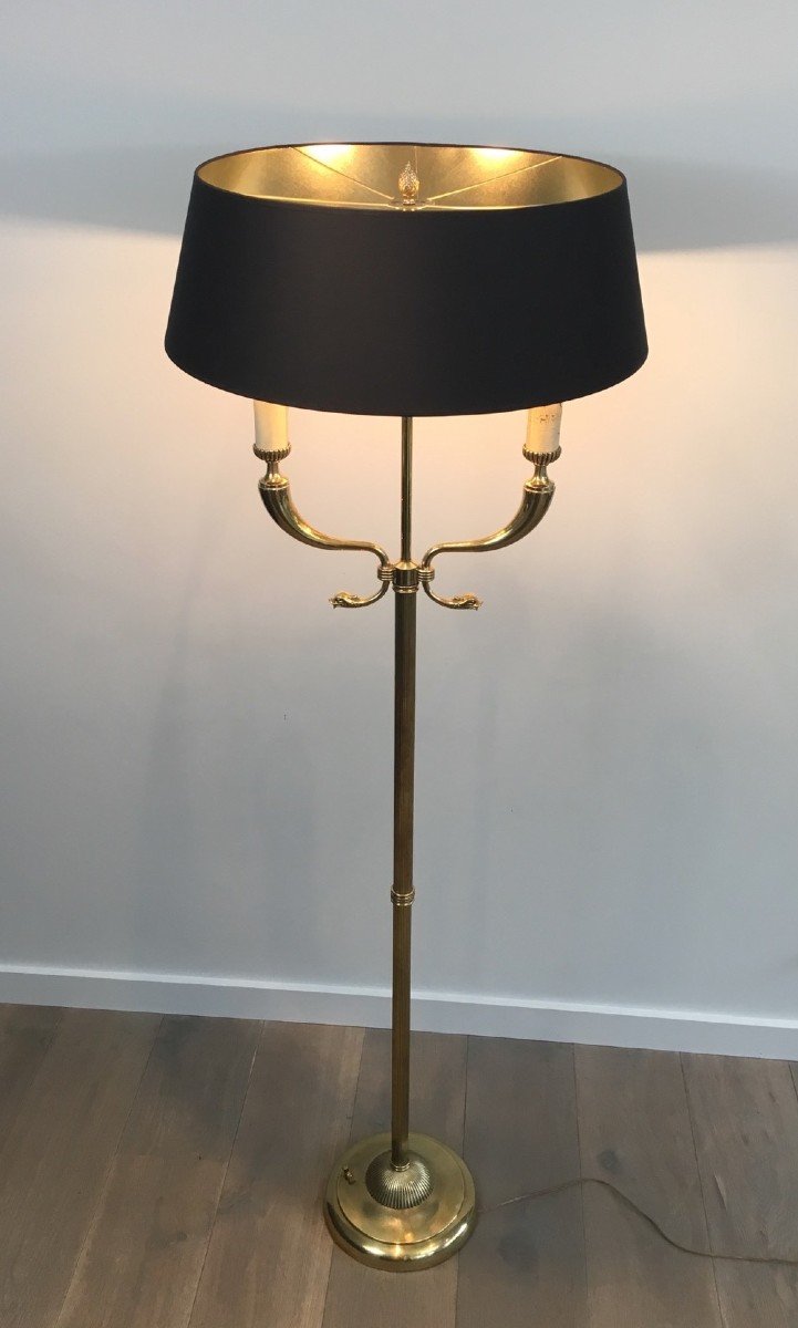 Maison Jansen. Neoclassical Style Brass Floor Lamp With Dolphin Heads. French. Circa 1940