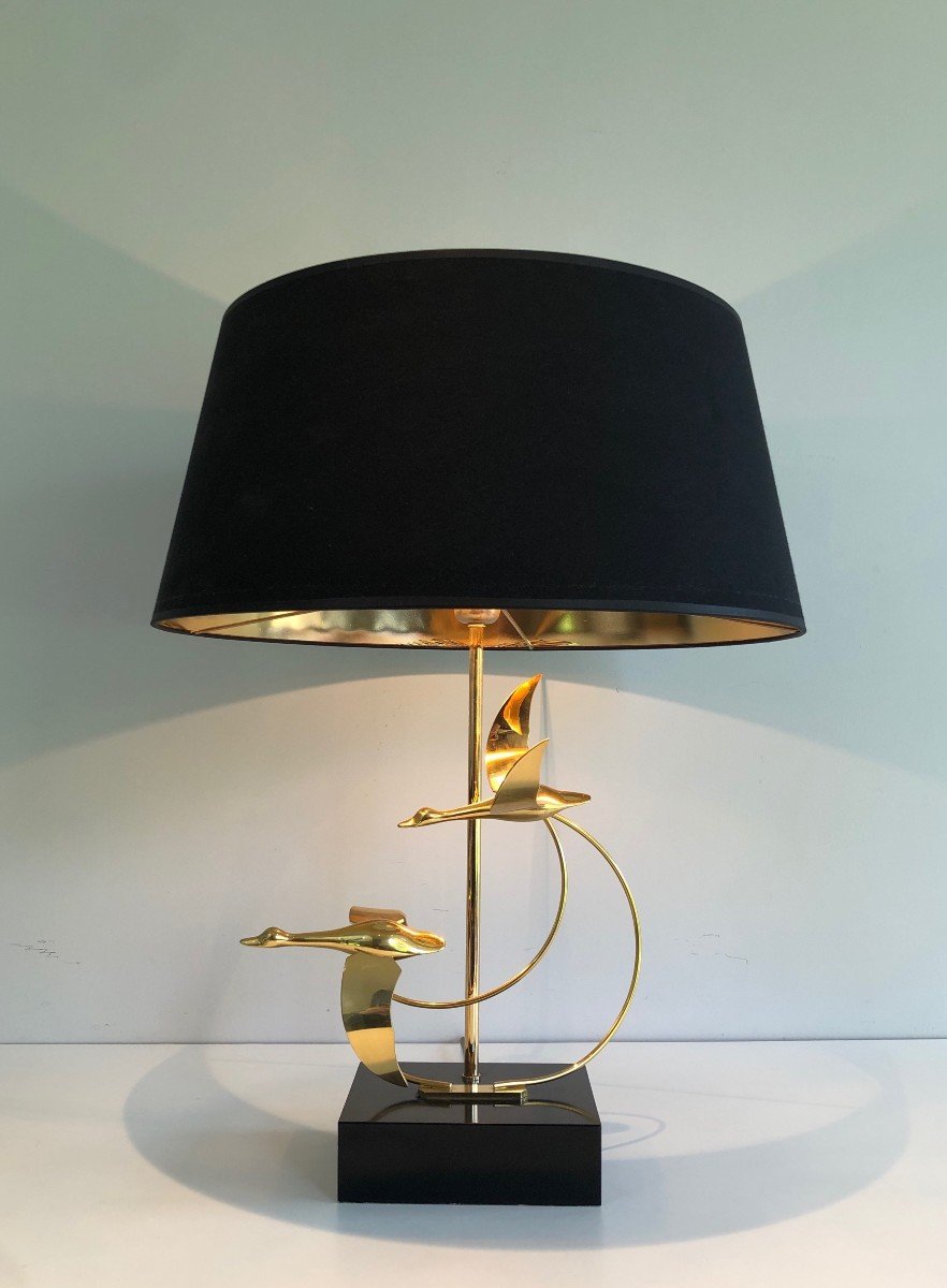 Flight Of Wild Geese Brass Table Lamp. French. Circa 1970-photo-2