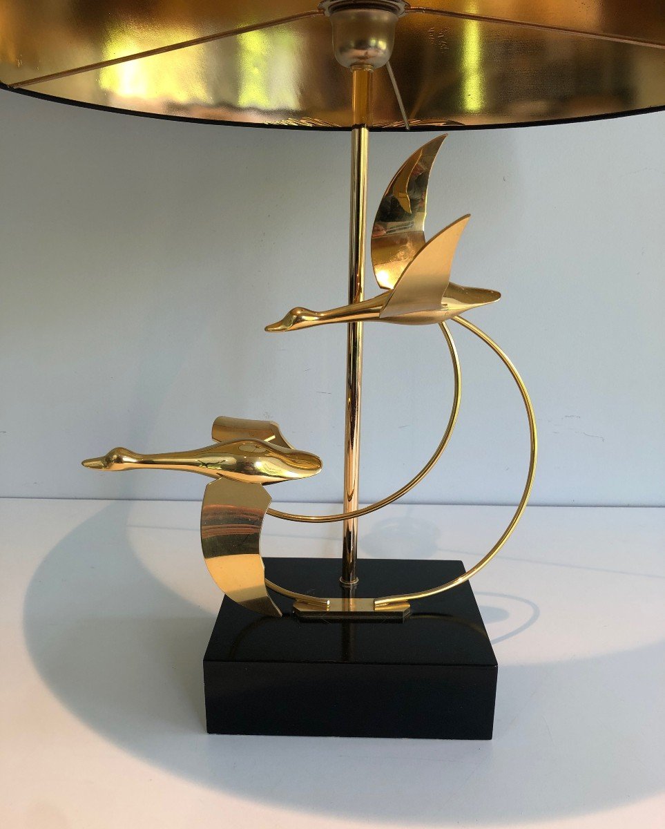 Flight Of Wild Geese Brass Table Lamp. French. Circa 1970-photo-3