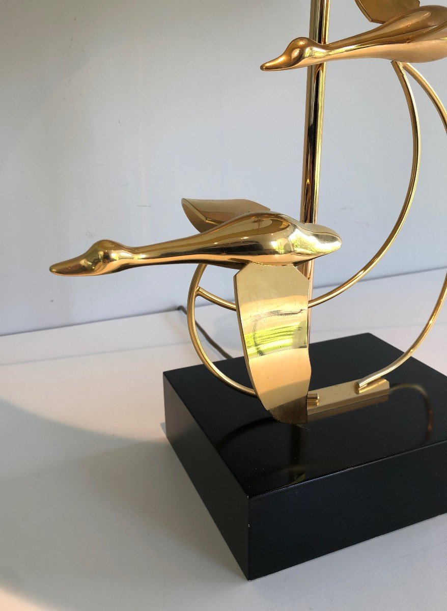 Flight Of Wild Geese Brass Table Lamp. French. Circa 1970-photo-4