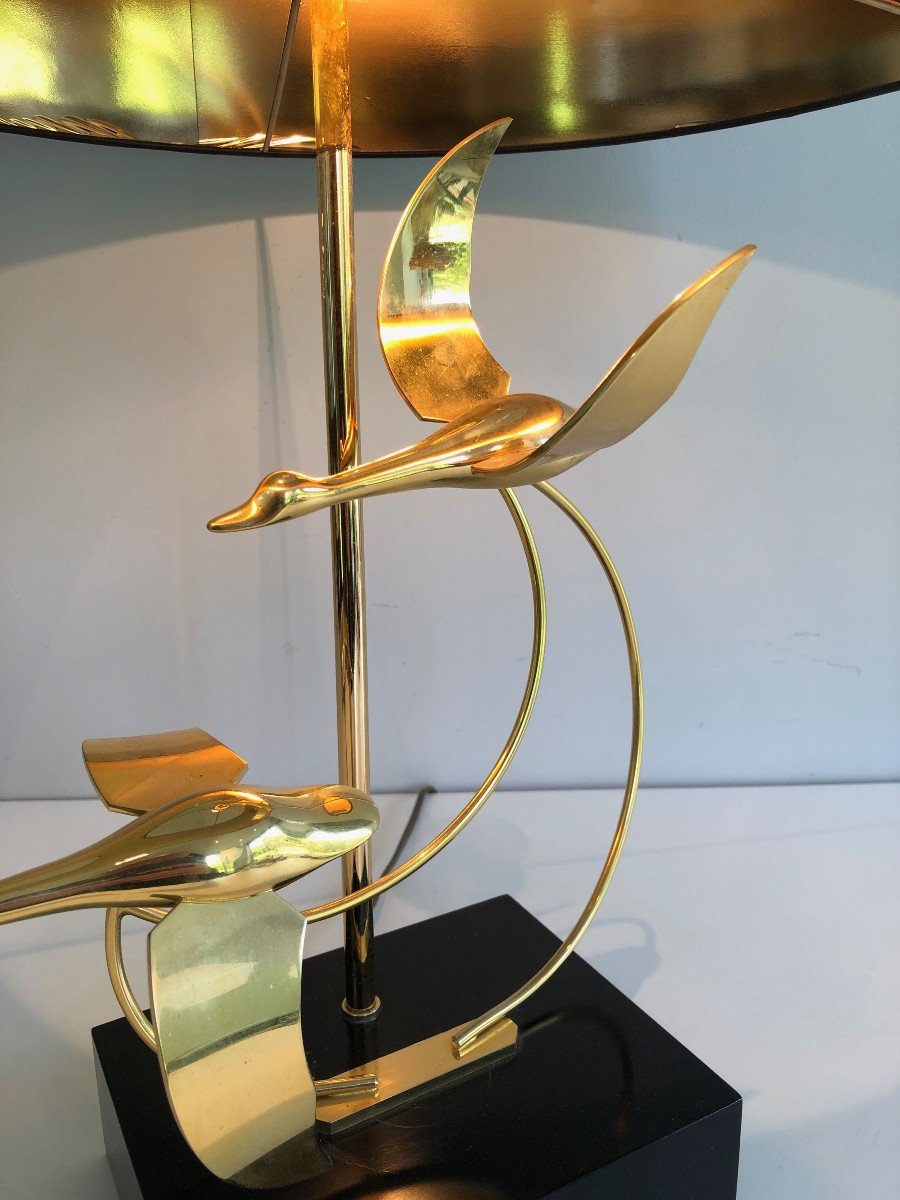 Flight Of Wild Geese Brass Table Lamp. French. Circa 1970-photo-1