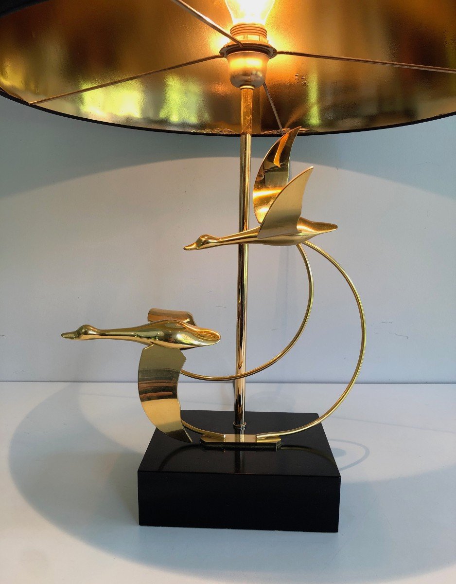 Flight Of Wild Geese Brass Table Lamp. French. Circa 1970-photo-2