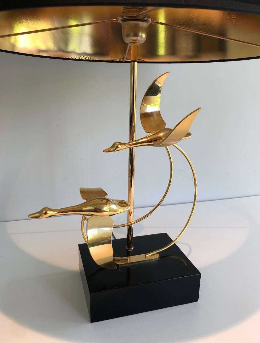 Flight Of Wild Geese Brass Table Lamp. French. Circa 1970-photo-3