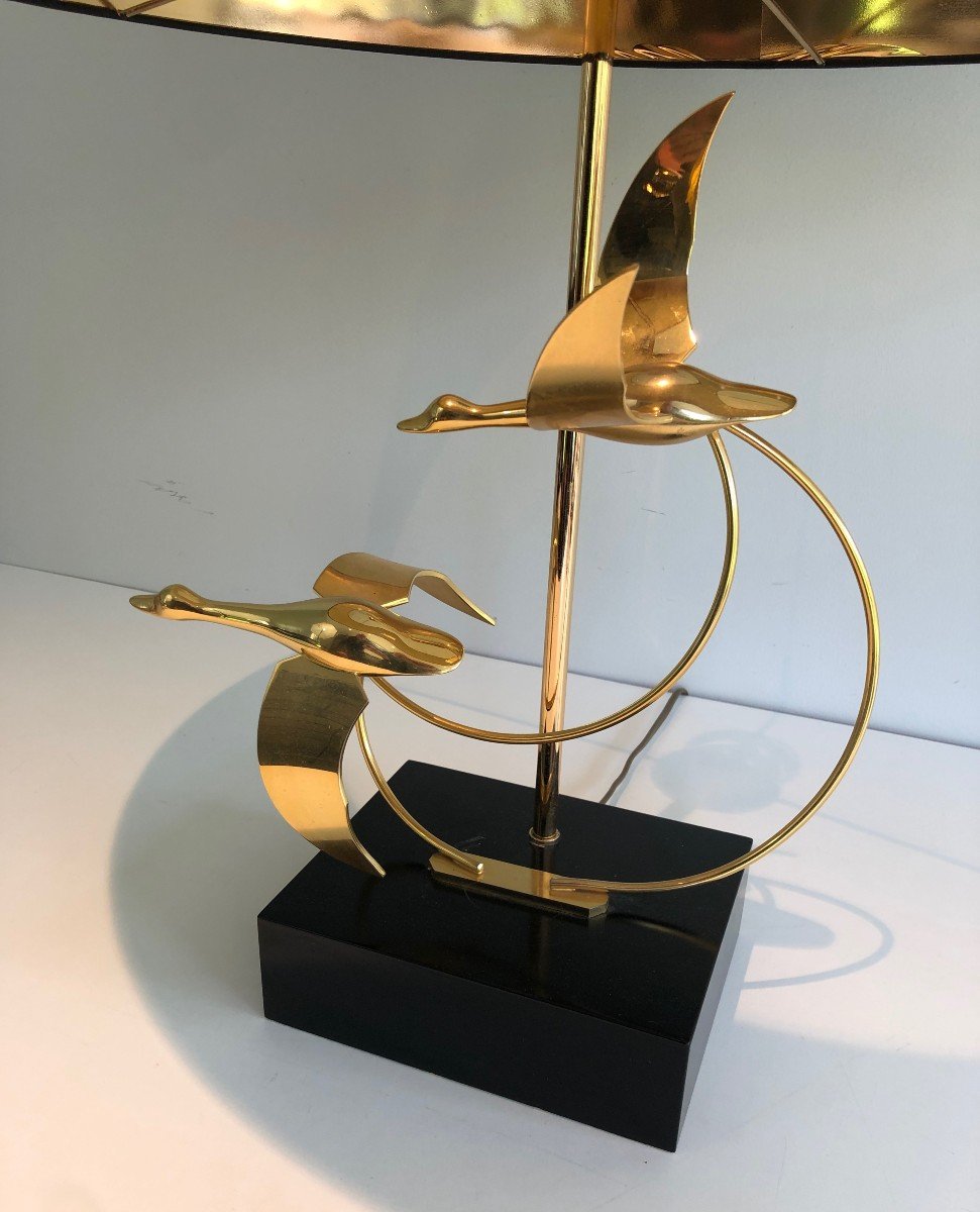 Flight Of Wild Geese Brass Table Lamp. French. Circa 1970-photo-4