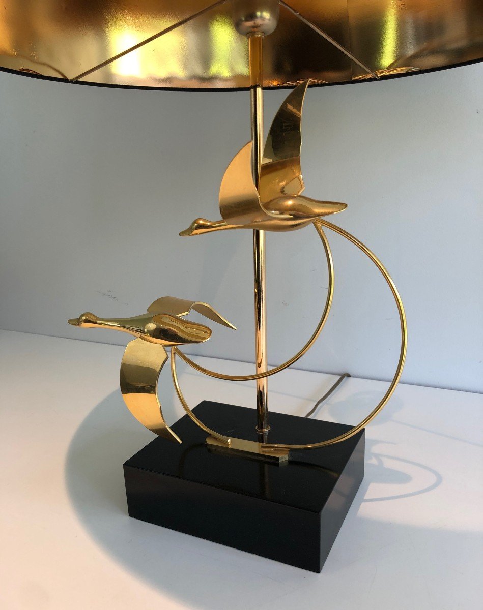 Flight Of Wild Geese Brass Table Lamp. French. Circa 1970-photo-5