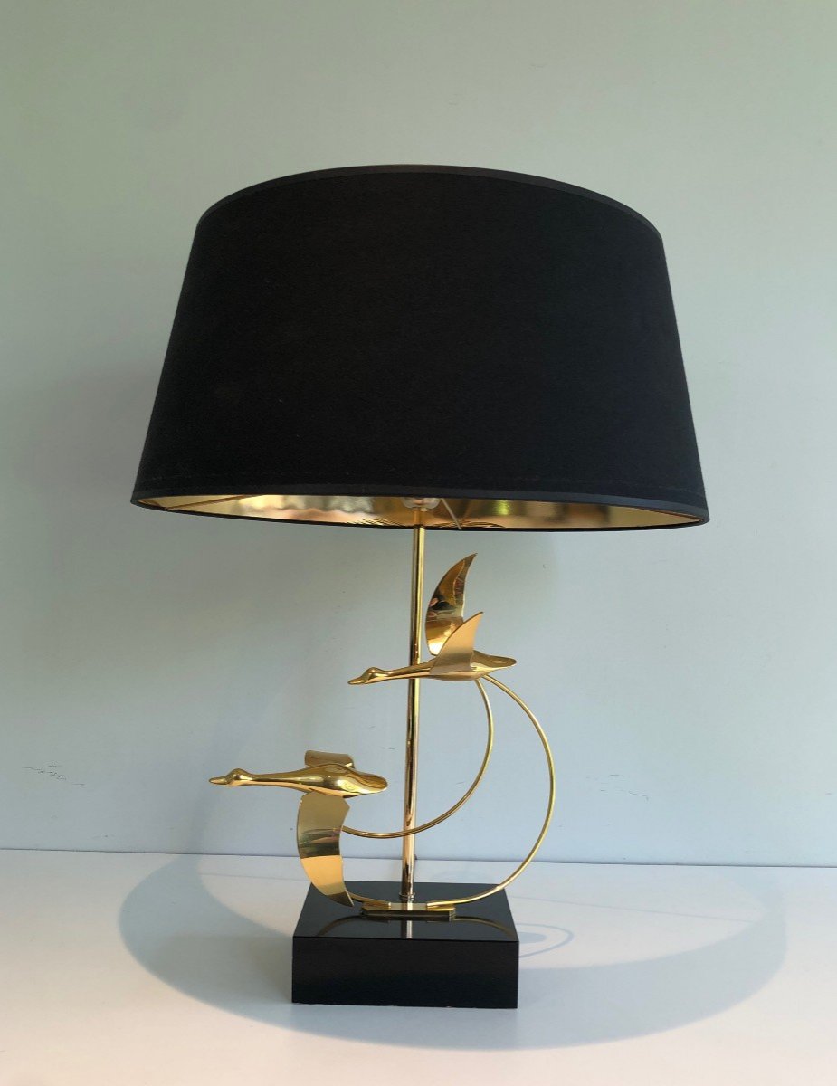 Flight Of Wild Geese Brass Table Lamp. French. Circa 1970-photo-7